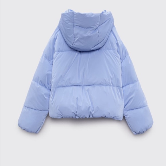 Zara Water-Repellent Quilted Hooded Jacket Shimmer Blue Puffer Coat Sz 2XL - Picture 10 of 15